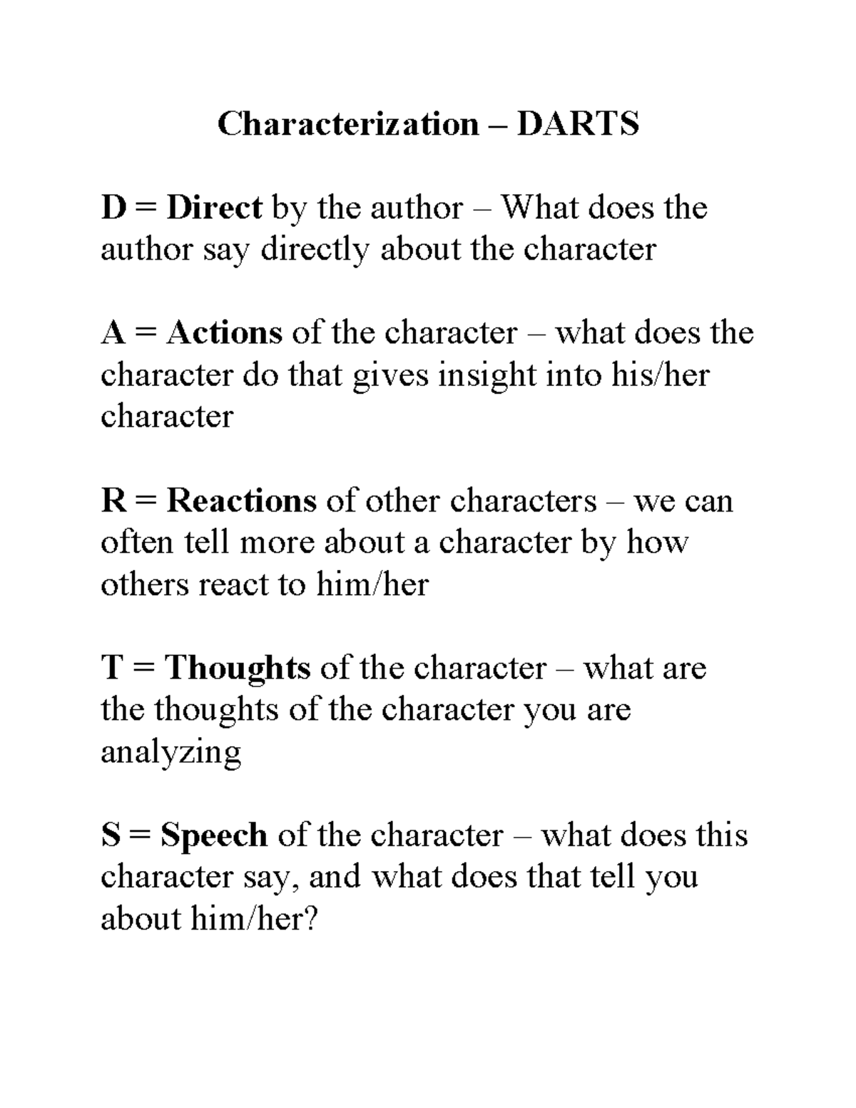 Characterization-darts - Characterization – DARTS D = Direct by the ...