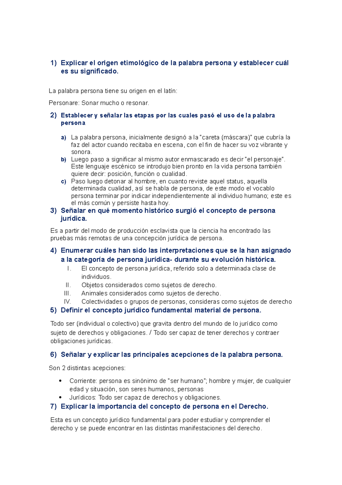 Lab persona - 1) Explicar el origen etimológico de la palabra persona y ...