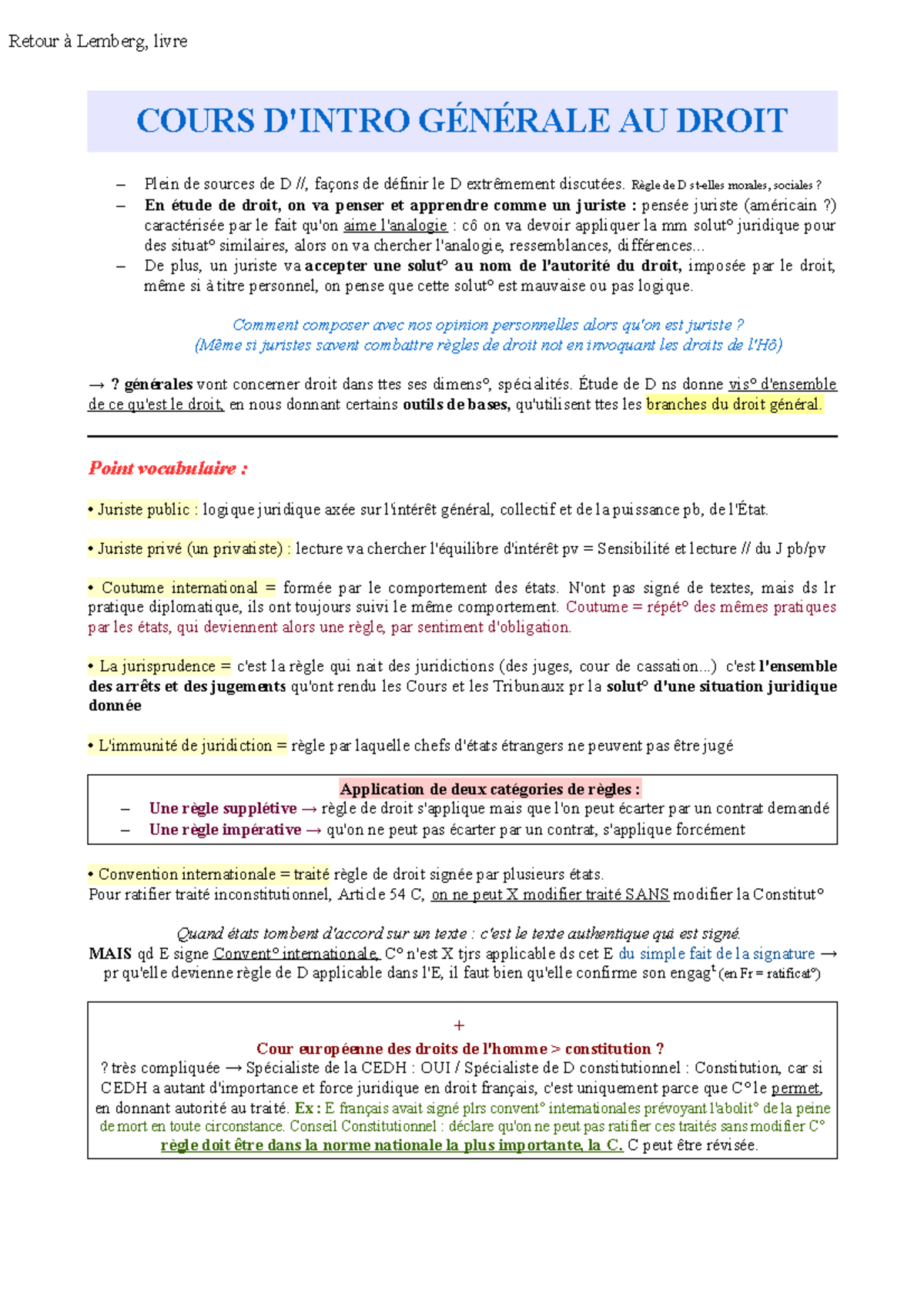 INTRODUCTION AU DROIT S1 - COURS D'INTRO GÉNÉRALE AU DROIT Plein de ...