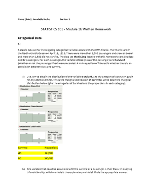 Module 2C Written Homework - Name: (Print) Section: STATISTICS 101 ...
