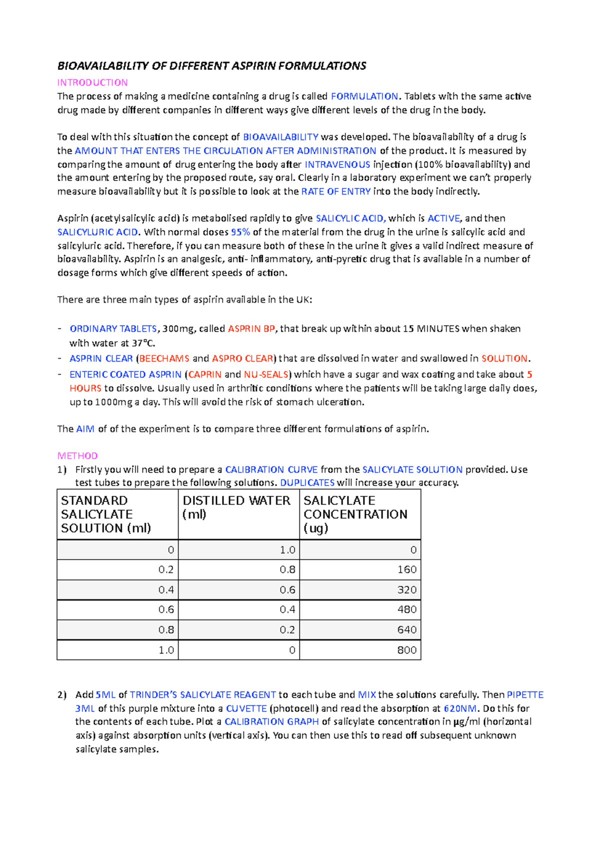 Bioavailability OF Different Aspirin Formulations LBU Studocu