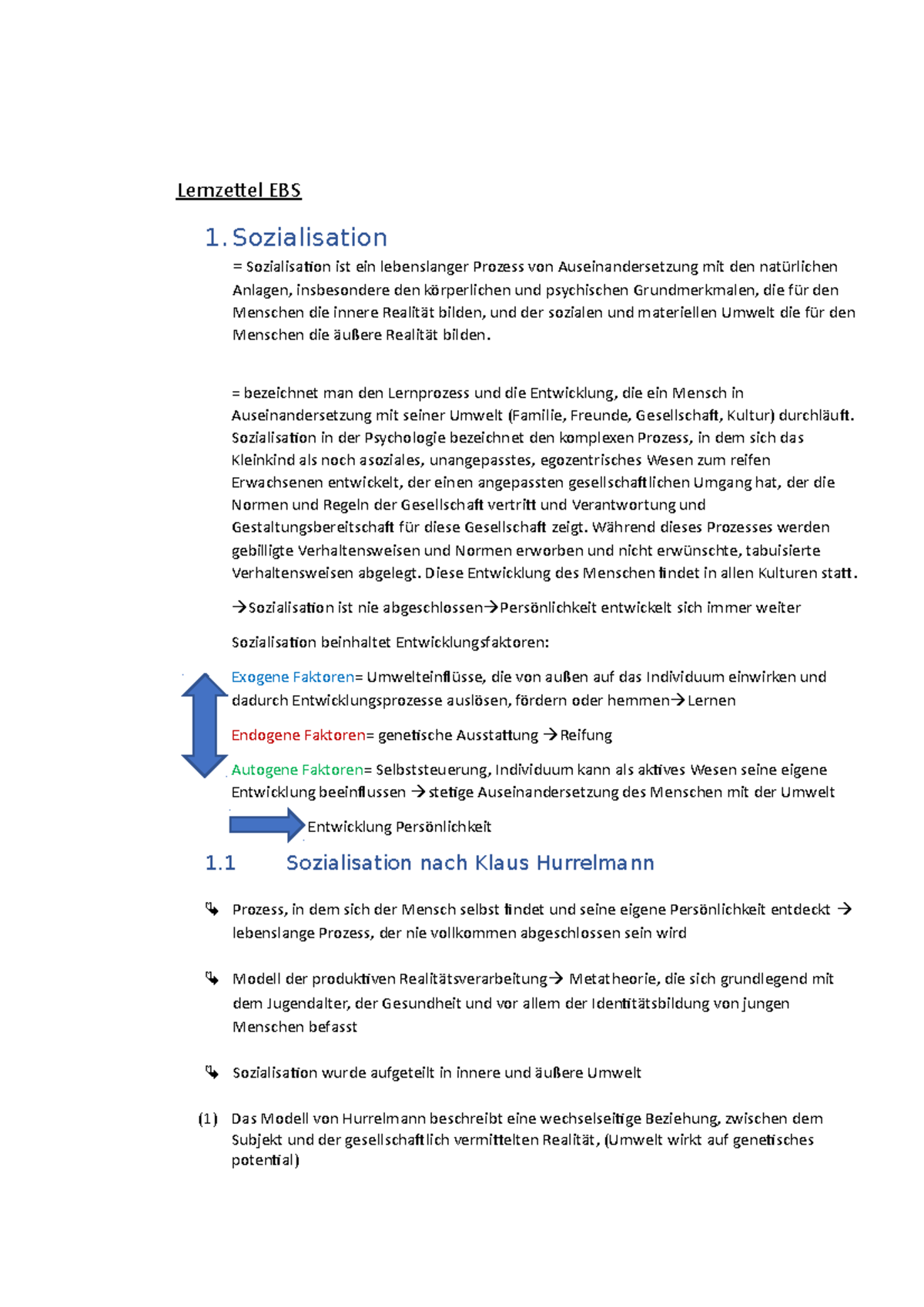 Lernzettel Erziehung, Bildung Und Sozialisation - Lernzettel EBS 1 ...