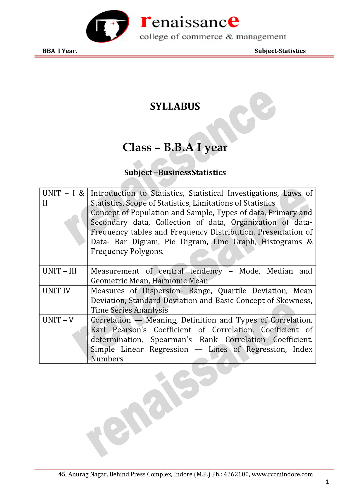 Business Statistics - BBA First-year Notes - 45, Anurag Nagar, Behind ...