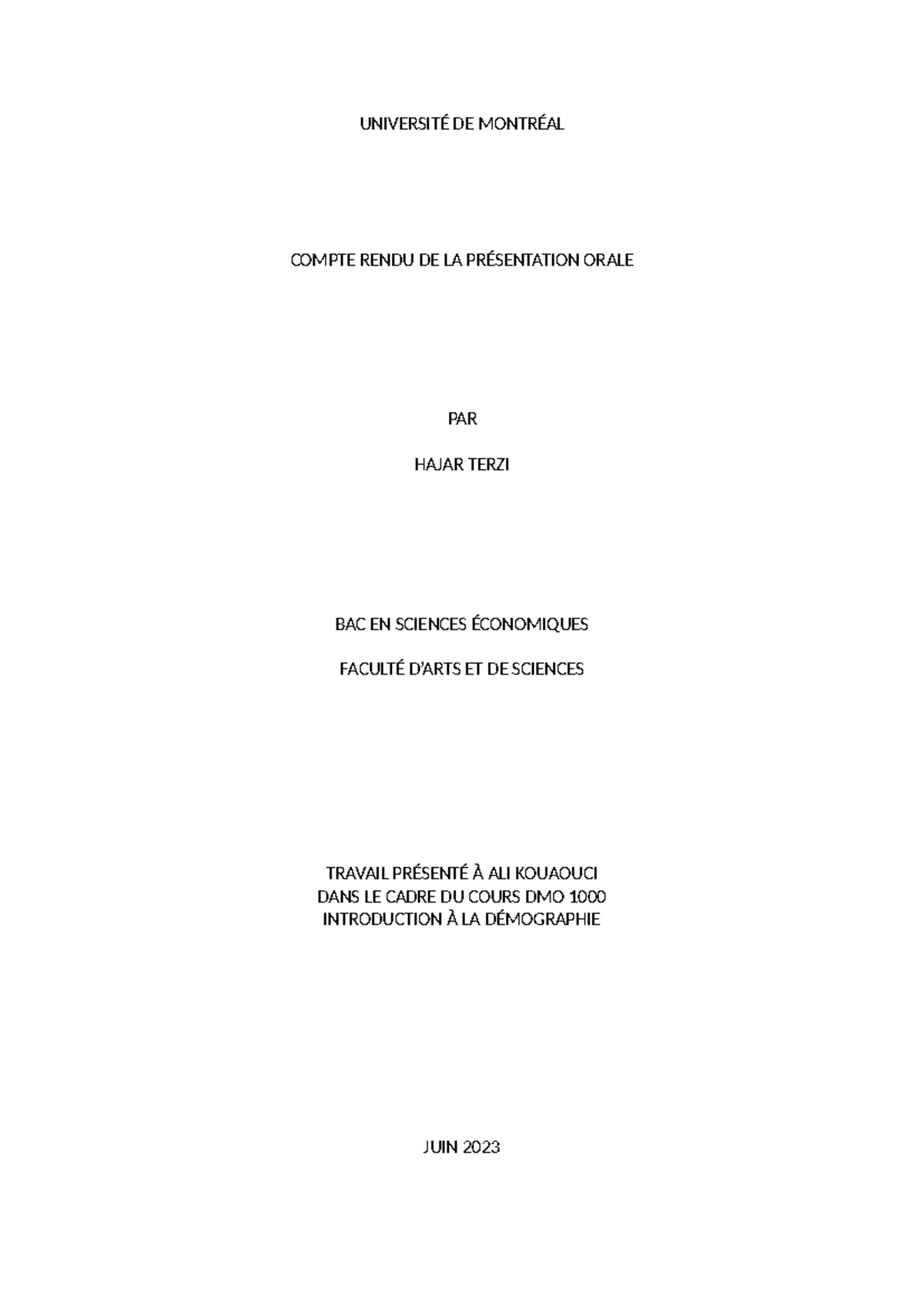 compte rendu oral - UNIVERSITÉ DE MONTRÉAL COMPTE RENDU DE LA ...