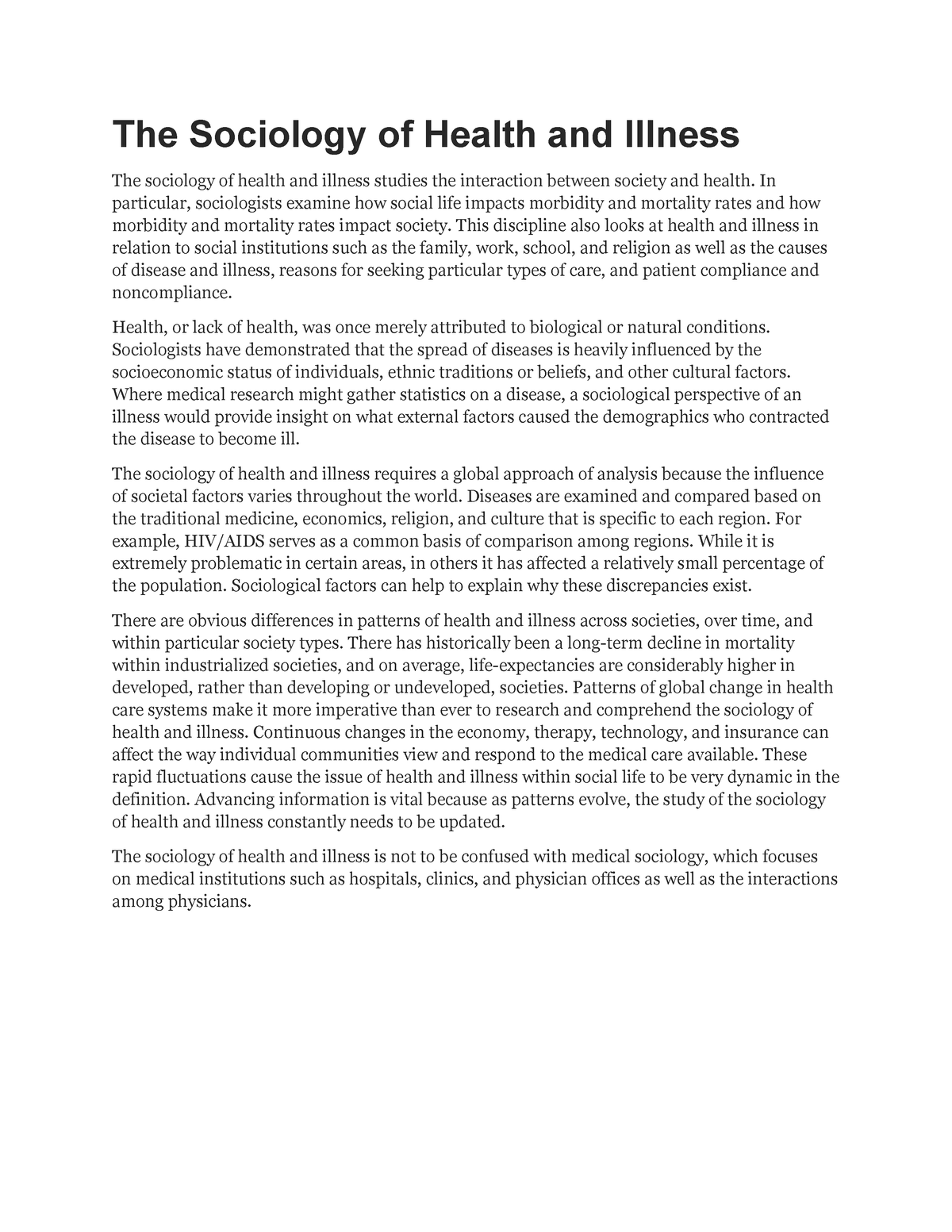 health sociology research topics