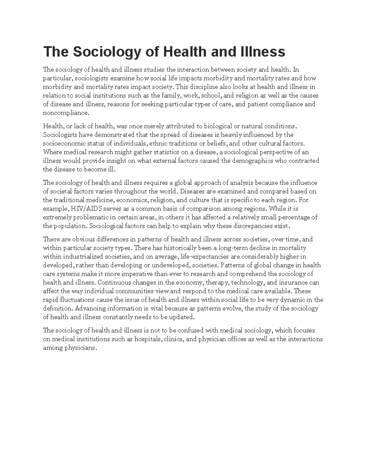 essay on health in sociology