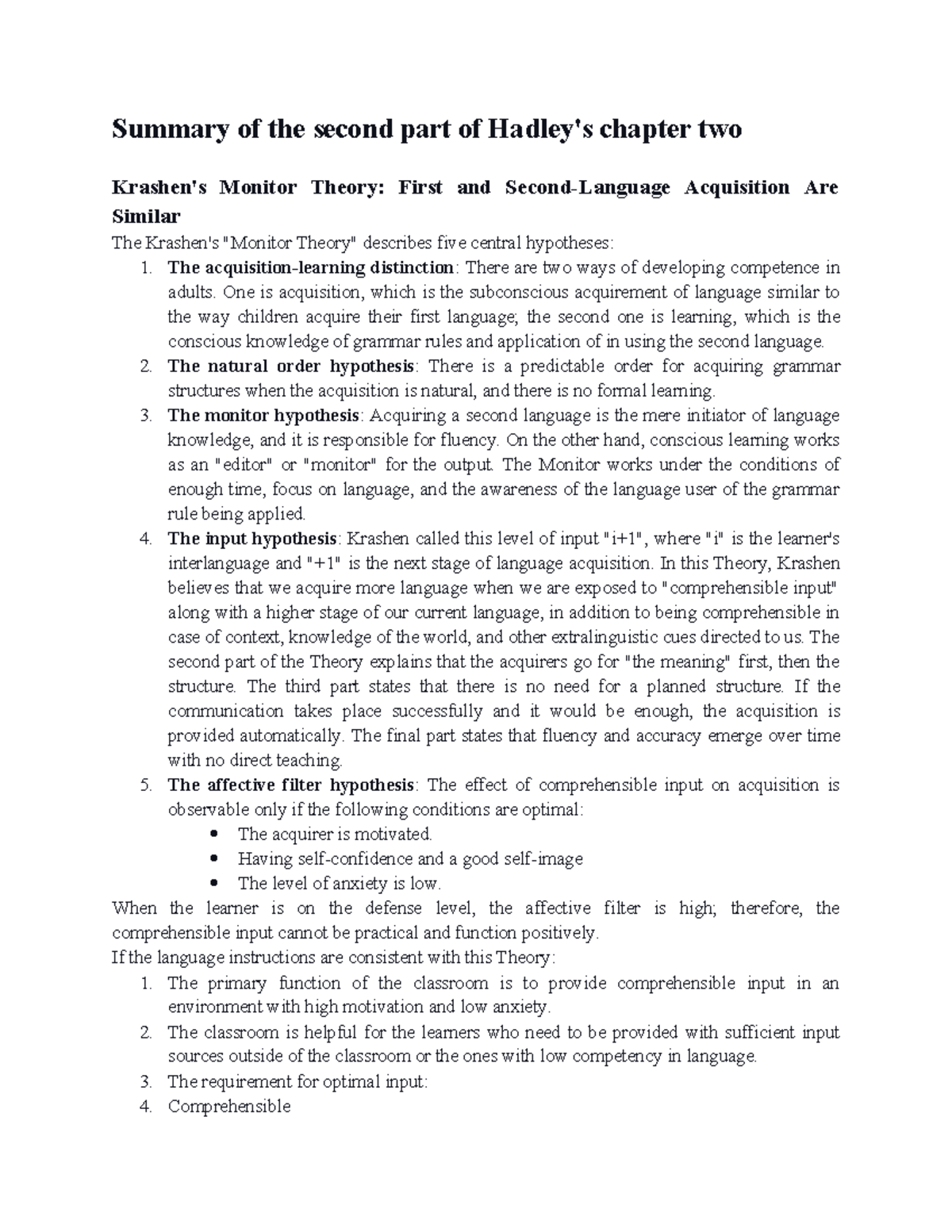 Summary of the second part of Hadley Kalali - Summary of the second ...