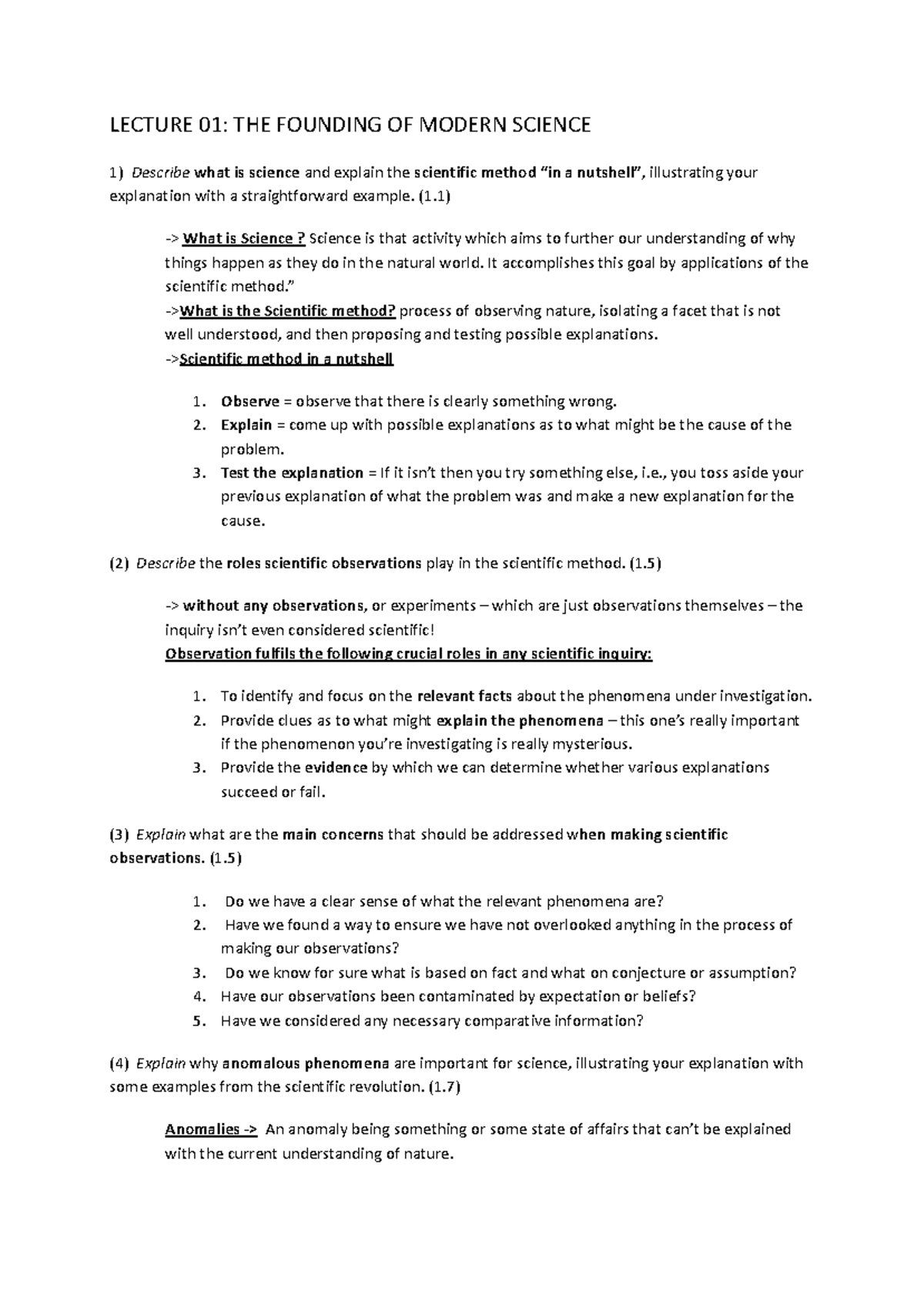 hsi summary notes - LECTURE 01: THE FOUNDING OF MODERN SCIENCE Describe ...