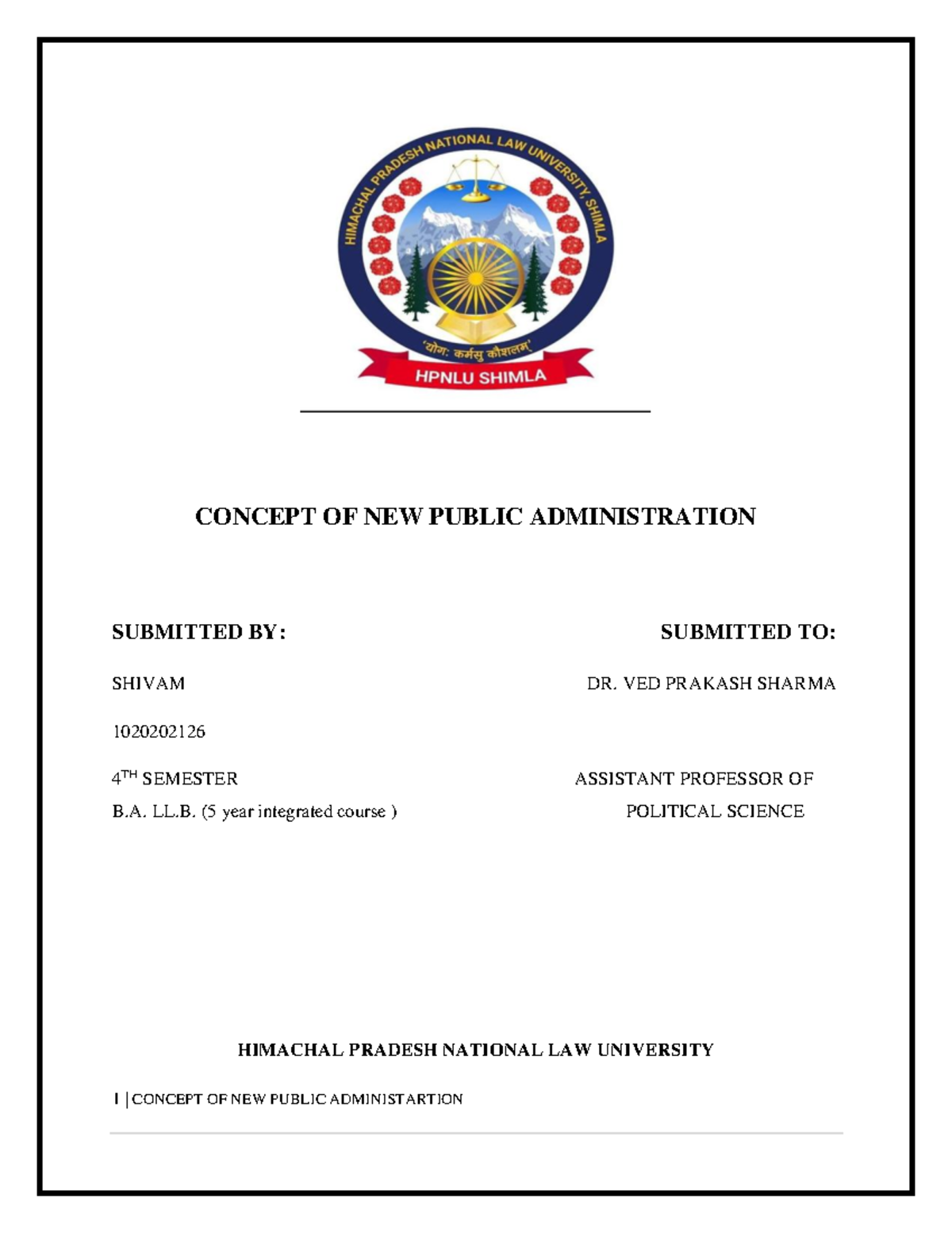 Shivam, polsci assignment, 4th sem - CONCEPT OF NEW PUBLIC ...