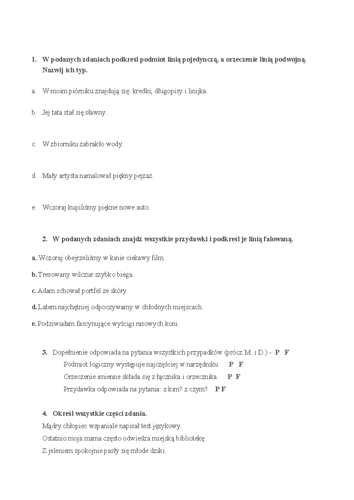 Kl.iv Sprawdzian Z Podmiotu I Orzeczenia