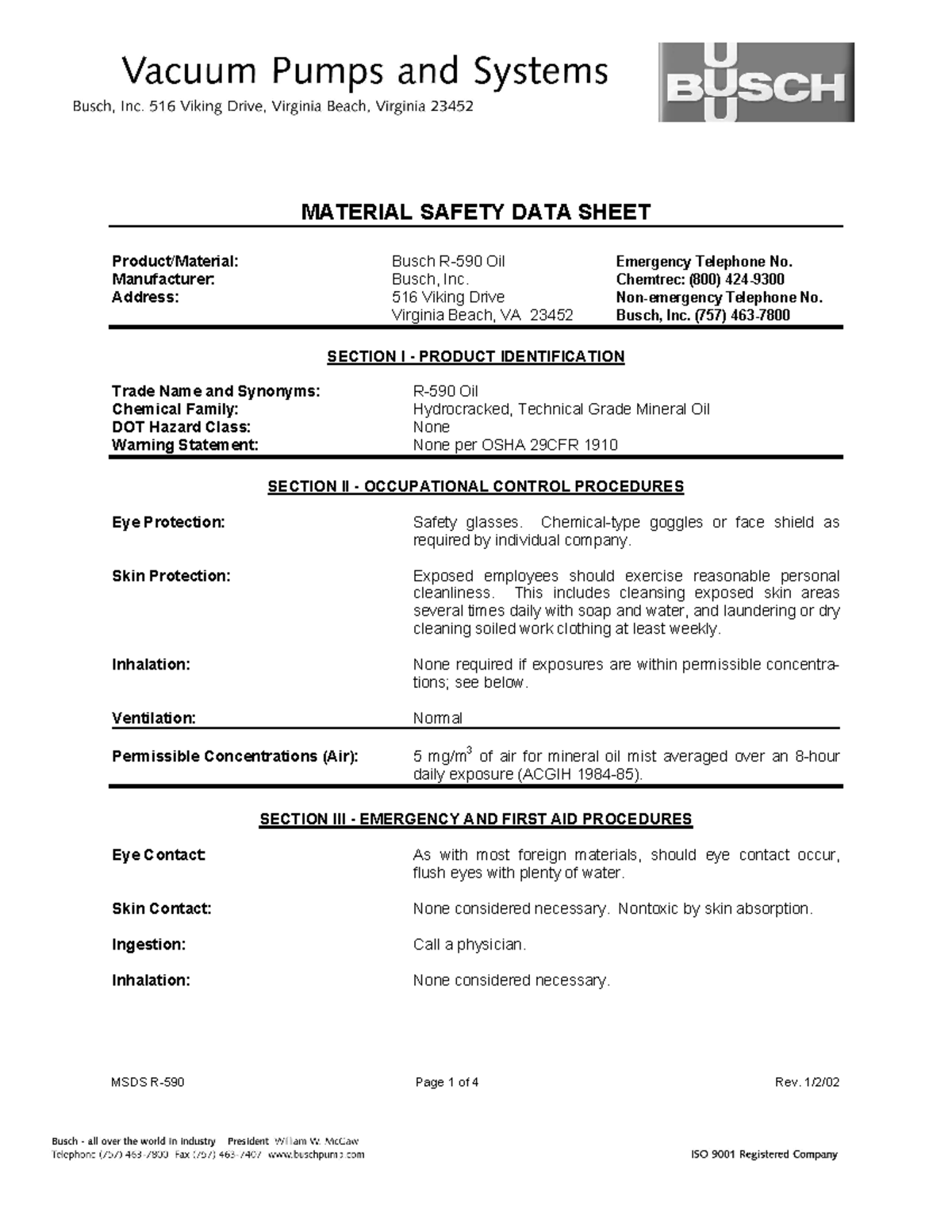 Material safety data sheet m c schroeder - MATERIAL SAFETY DATA SHEET ...