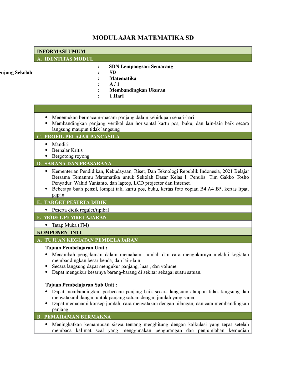 Modul AJAR Matematika SD - MODUL AJAR MATEMATIKA SD INFORMASI UMUM A ...