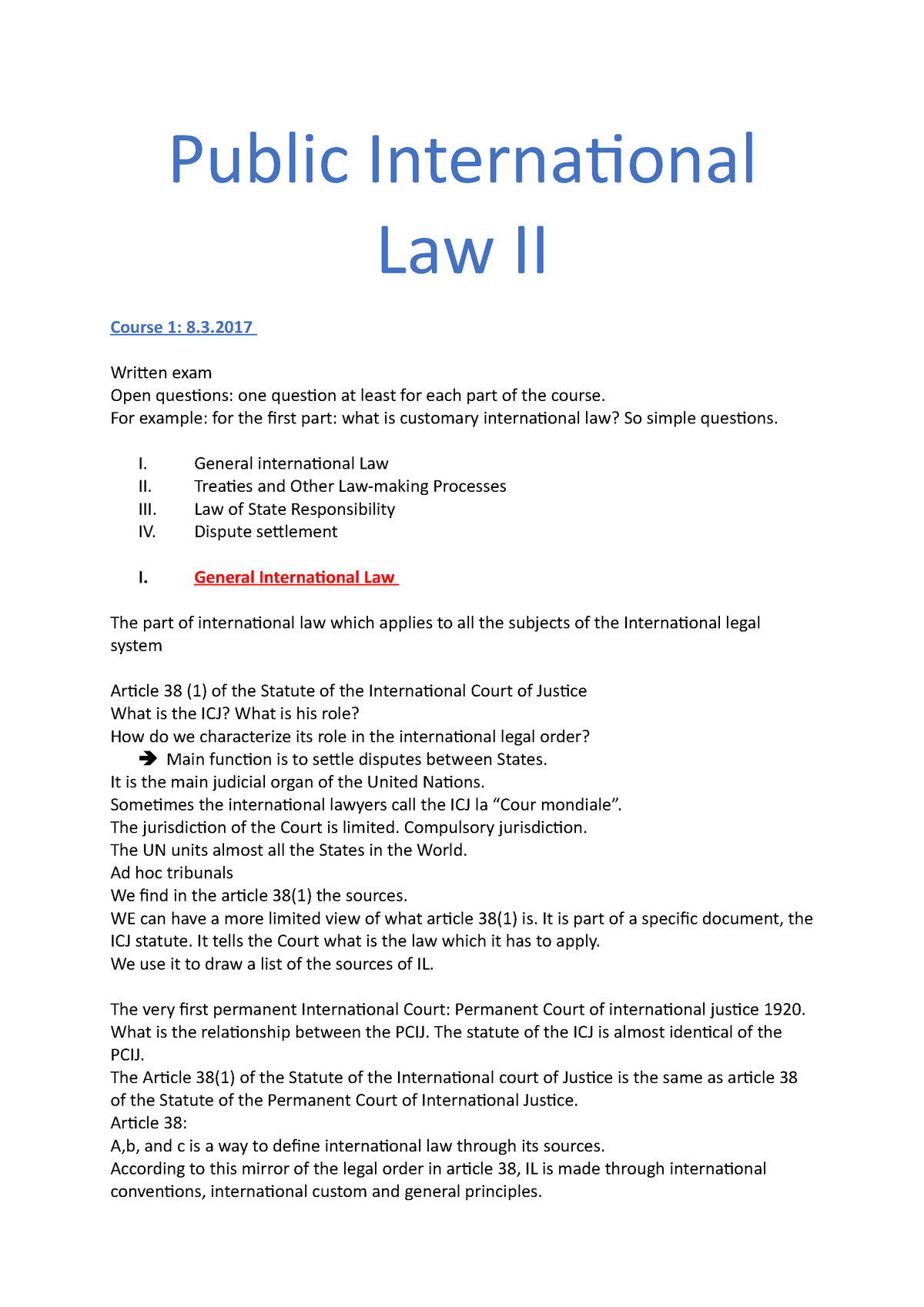 Public International Law II - Public International Law II Course 1: 8 ...