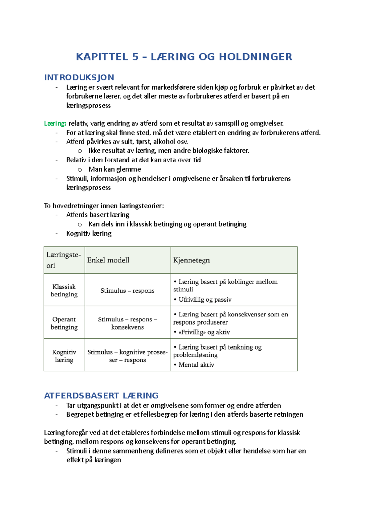 Forbrukeratferd Kapittel 5 - Læring Og Holdninger - KAPITTEL 5 – LÆRING ...