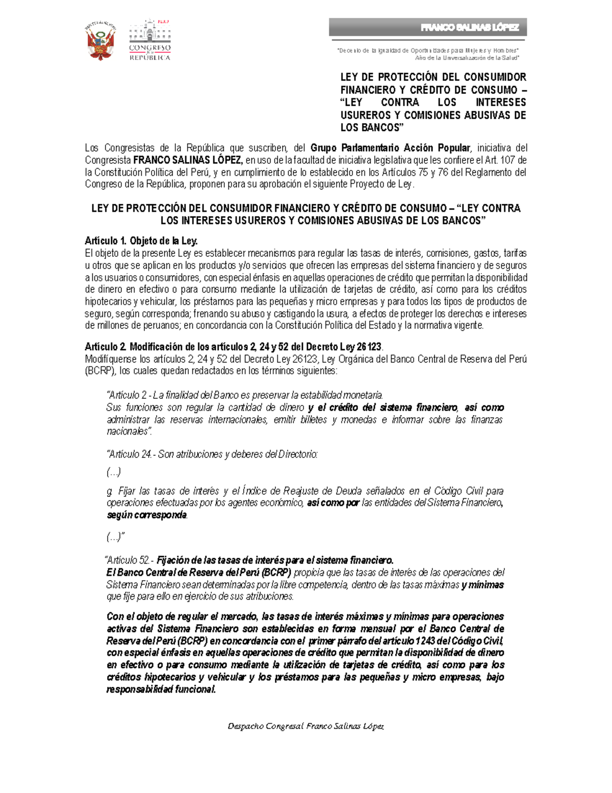 PL06303 - Resolucion - Año De La Universalización De La Salud= LEY DE ...