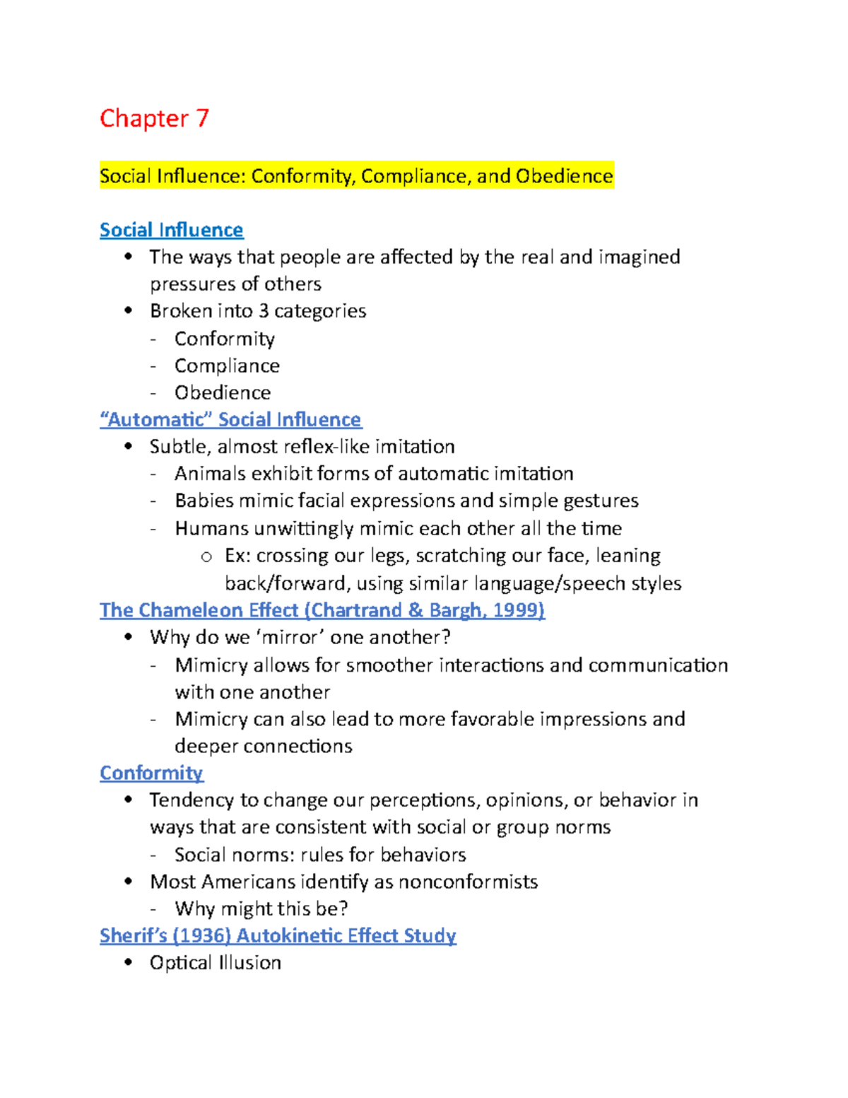 Chapter 7 - Chapter 7 Social Influence: Conformity, Compliance, And ...