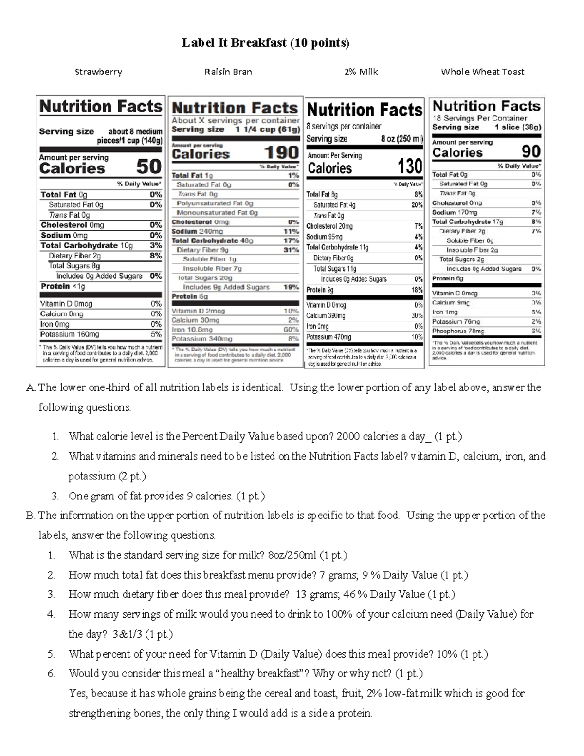 Breakfast Labels - Label It Breakfast (10 points) A. The lower one ...