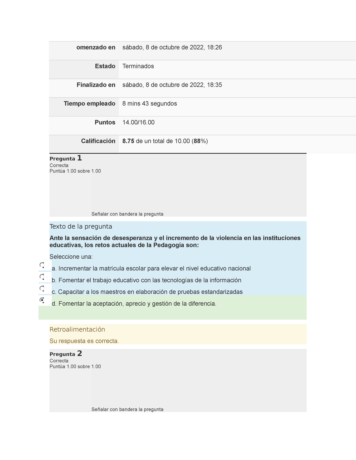 Examen 6 - Convivencia Escolar Curso De La Cndh - Omenzado En Sábado, 8 ...