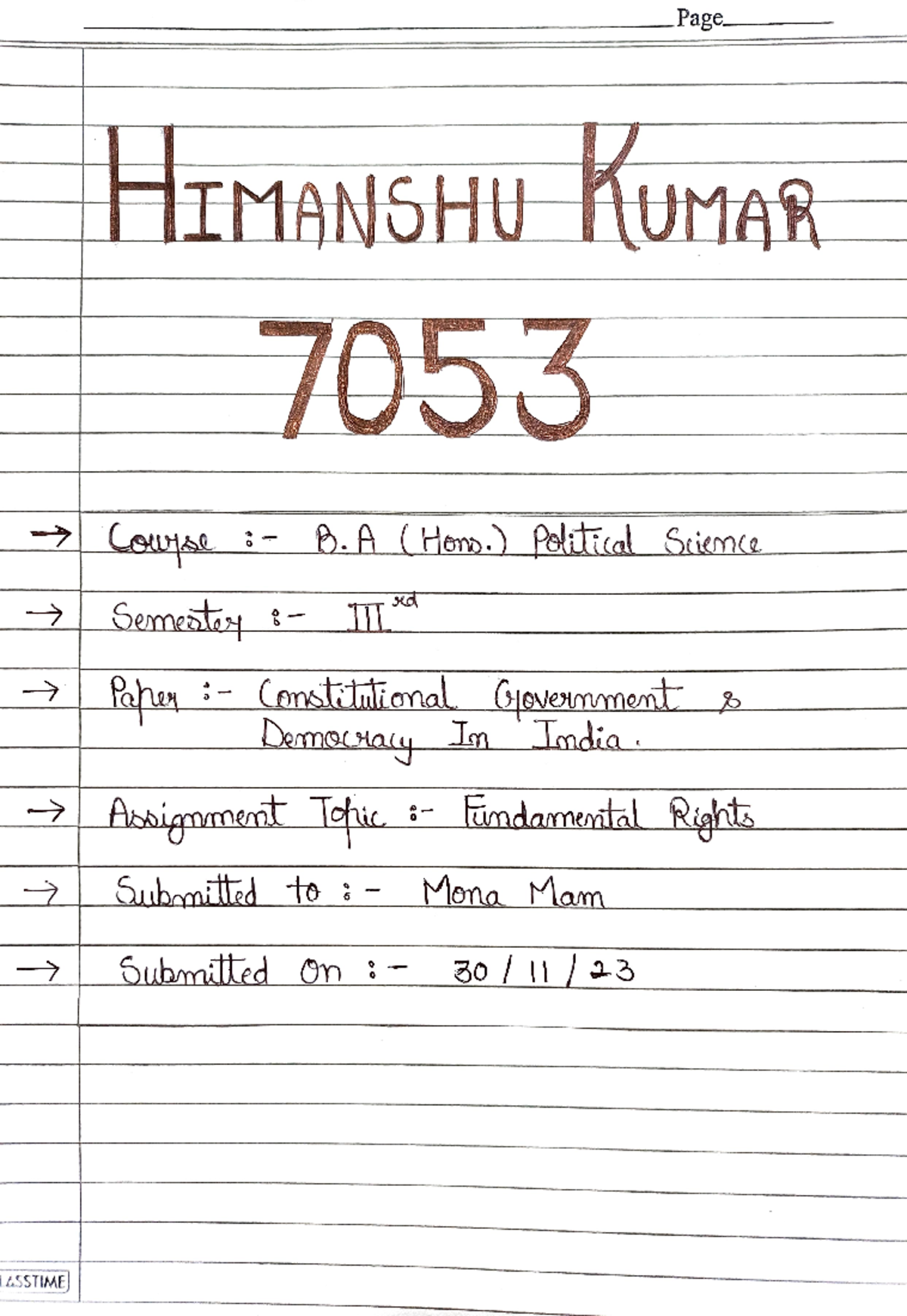 CGDI Assignment on Fundamental Rights - 1IMANSHU iASSTIME 7053 >couHAe ...