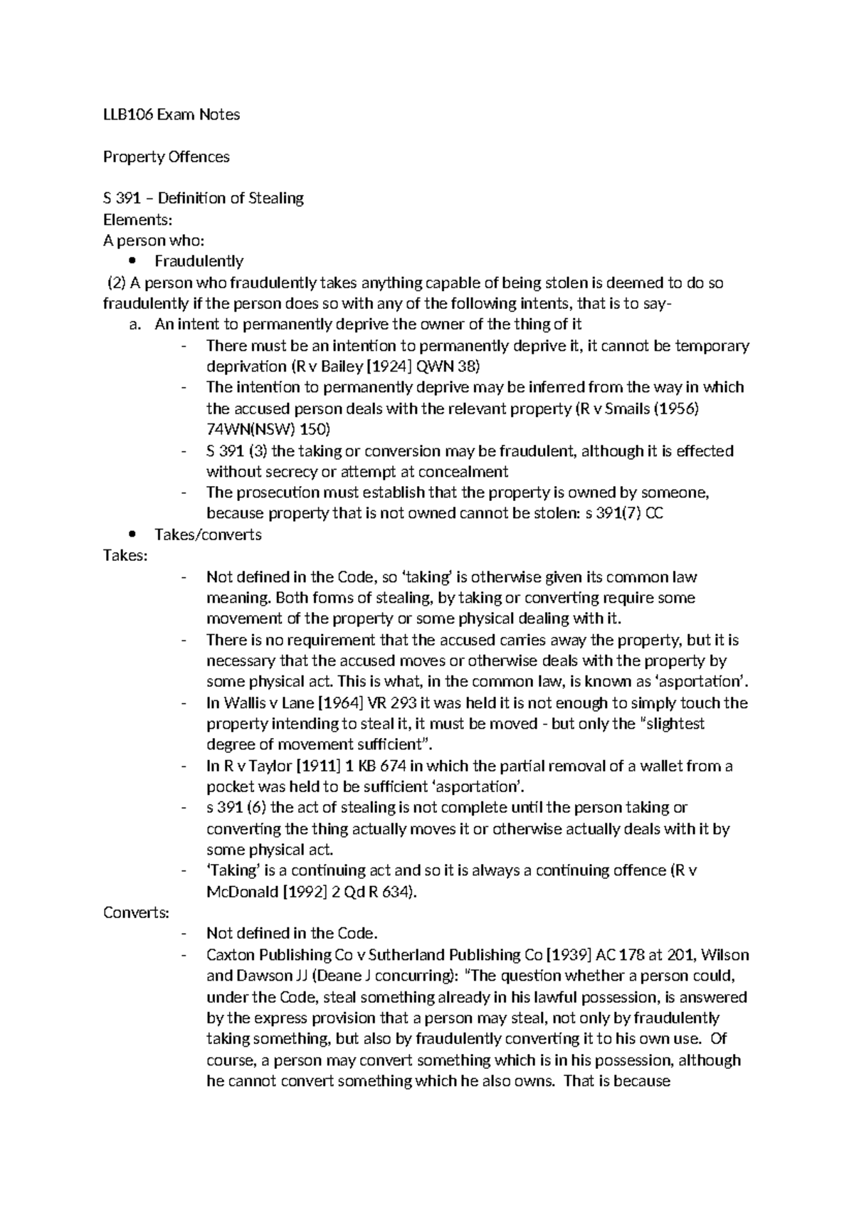 LLB106 Review Notes - Summary Criminal Law - LLB106 Exam Notes Property ...