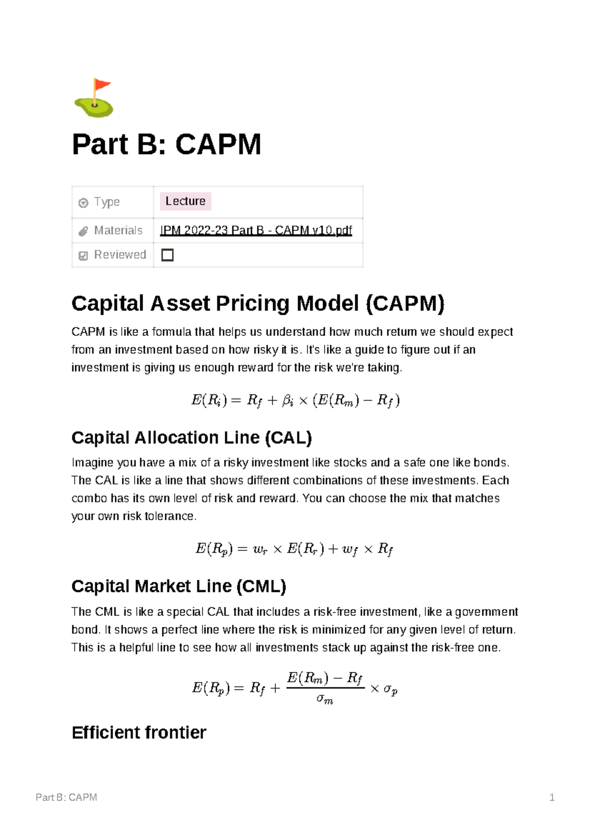 Part B CAPM - Synthesis - Part B: CAPM 1 ⛳ Part B: CAPM Type Lecture ...