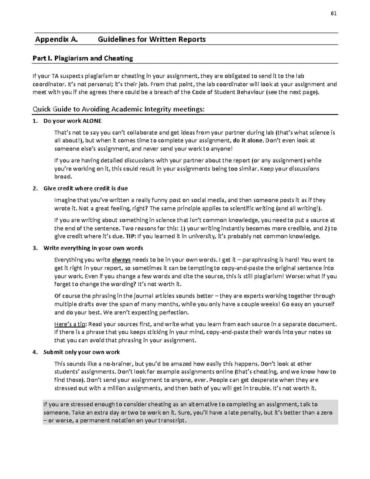BIOL Labs Appendix A Appendix A. Guidelines for Written Reports