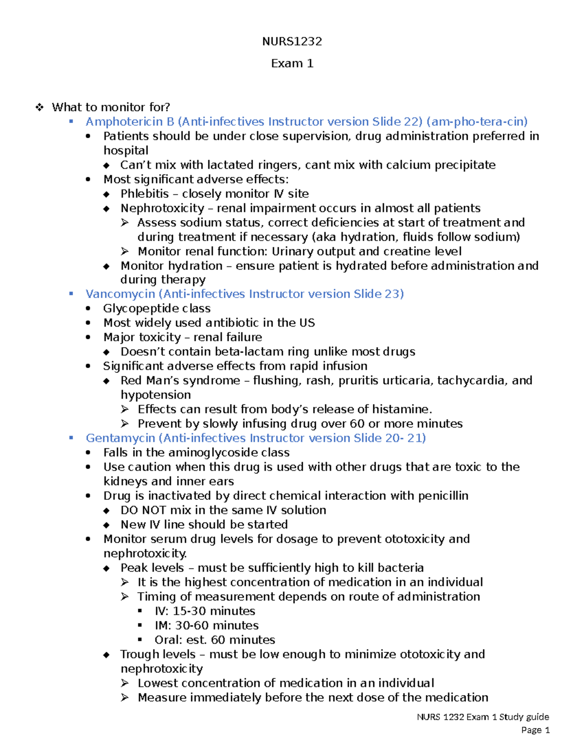 Pharm Exam 1 Outline - NURS Exam 1 What to monitor for? Amphotericin B ...