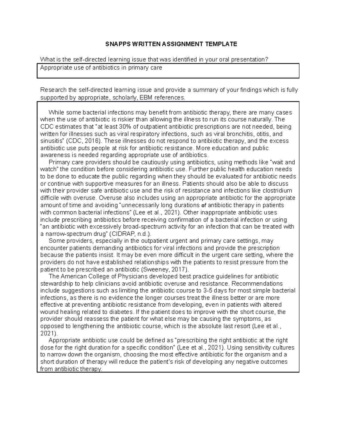 FNP NR511 Week 2 Snapps Hall Olga - SNAPPS WRITTEN ASSIGNMENT TEMPLATE ...