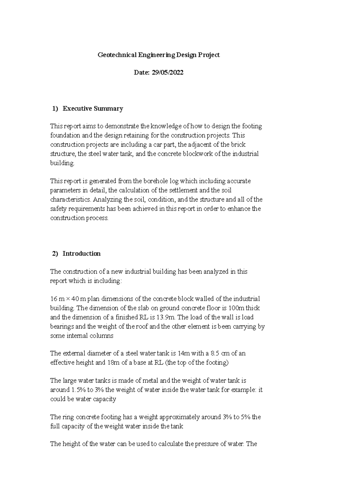 Geotechnical Engineering Design Project - This construction projects ...