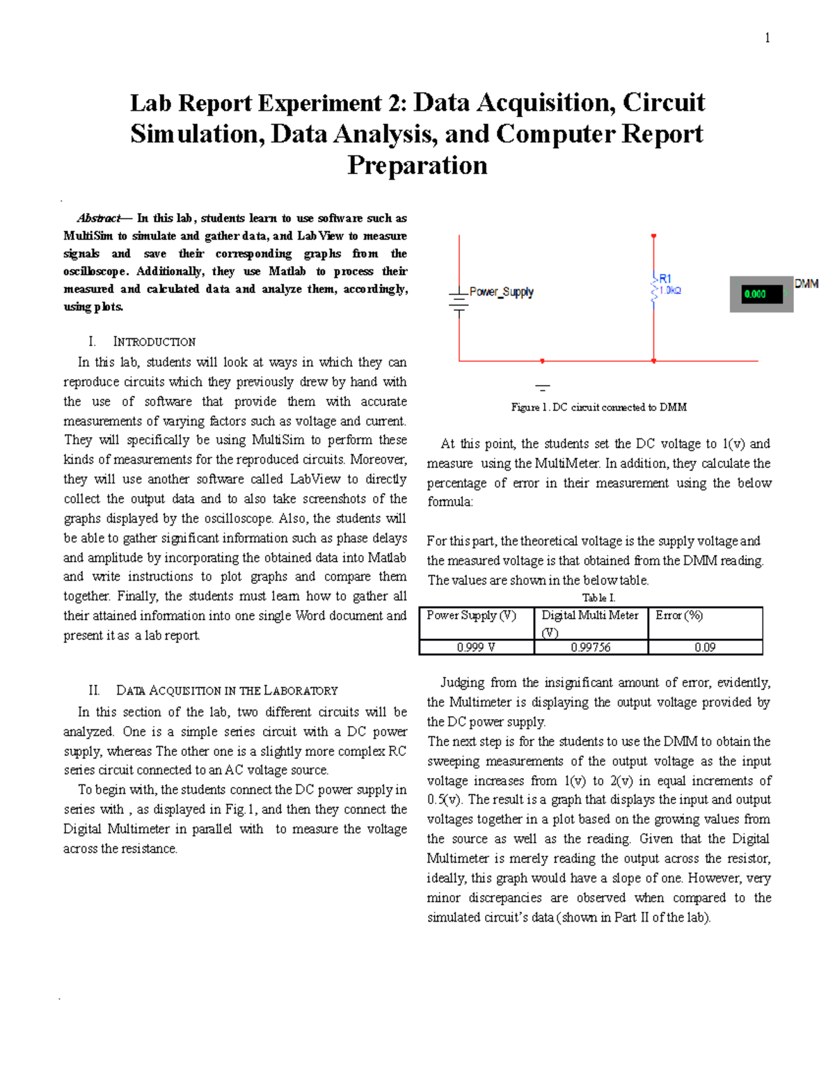 Lab experiment 2 1 Lab Report Experiment 2 Data Acquisition, Circuit