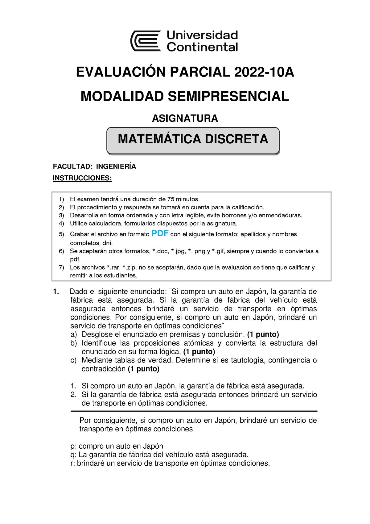 Evaluación Parcial Matemática Discreta 2022 10A Resuelto EVALUACIÓN