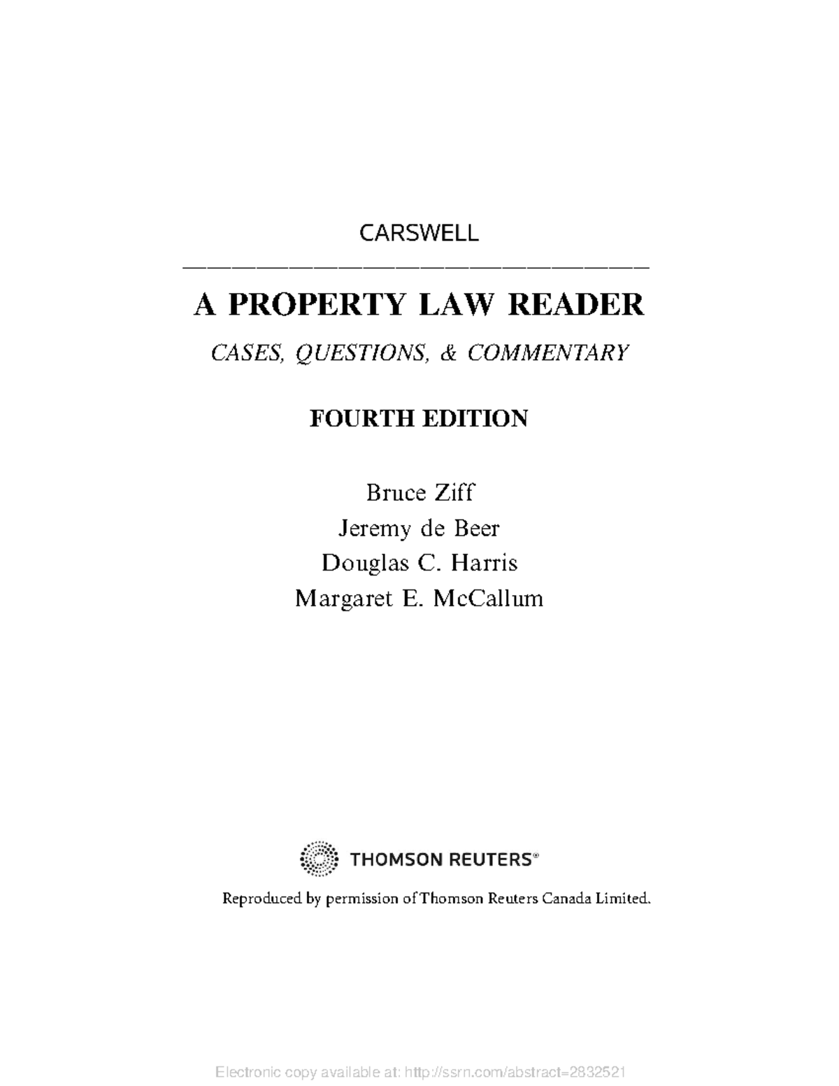 A Property Law Reader Cases Questions An 2 - Electronic Copy Available ...