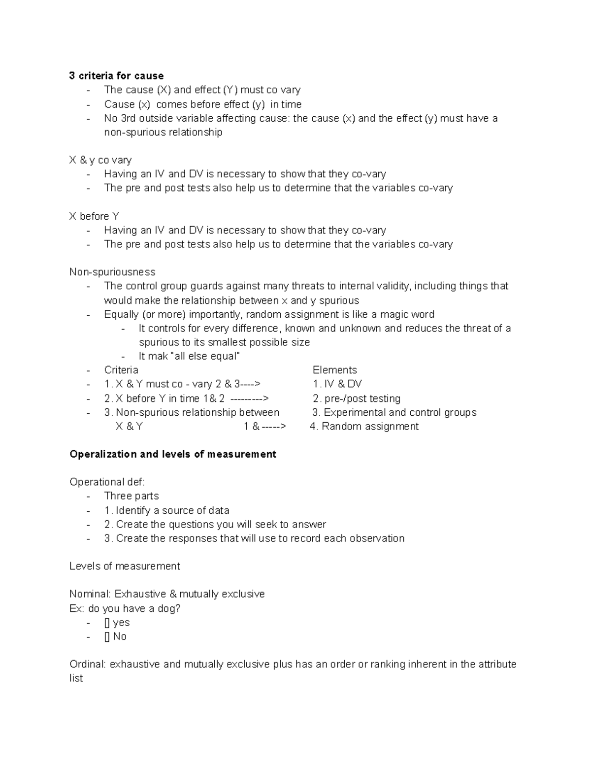 Research methods study guide - 3 criteria for cause - The cause (X) and ...