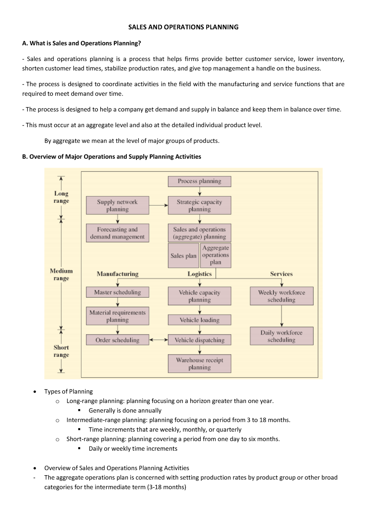 Sales AND Operations Planning - SALES AND OPERATIONS PLANNING A. What ...