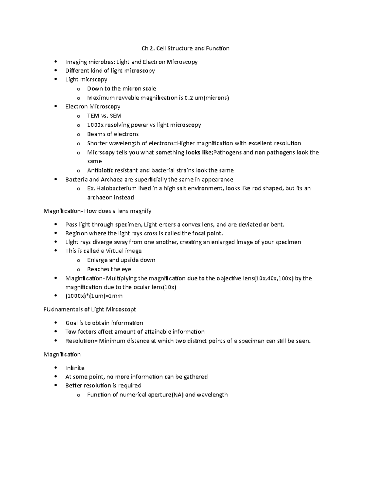 Ch 2 Microbio - Lecture notes 3 - Ch 2. Cell Structure and Function ...