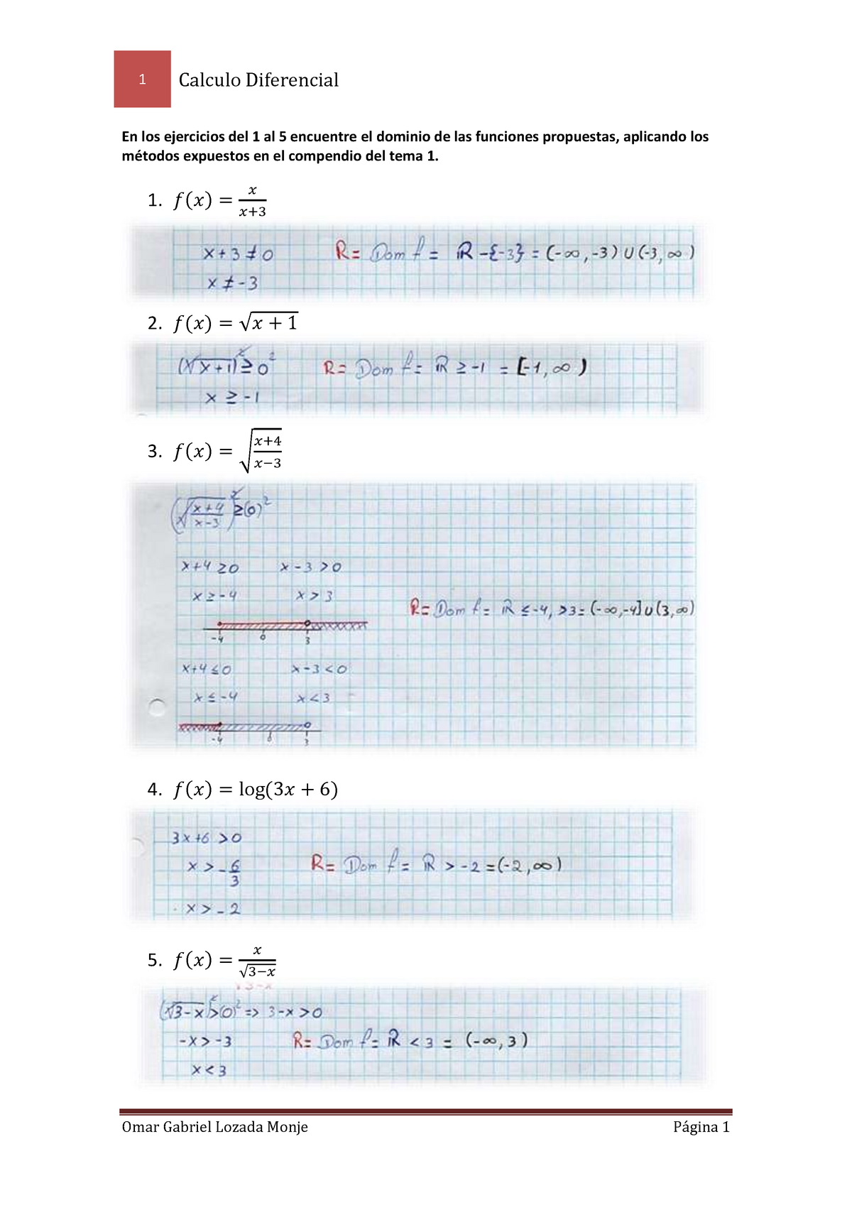 Tarea 1 Ejercicios - Calculo Diferencial En Los Ejercicios Del 1 Al 5 ...