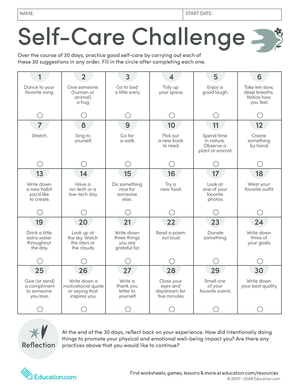 Self-care-challenge - Abc - At the end of the 30 days, reflect back on ...