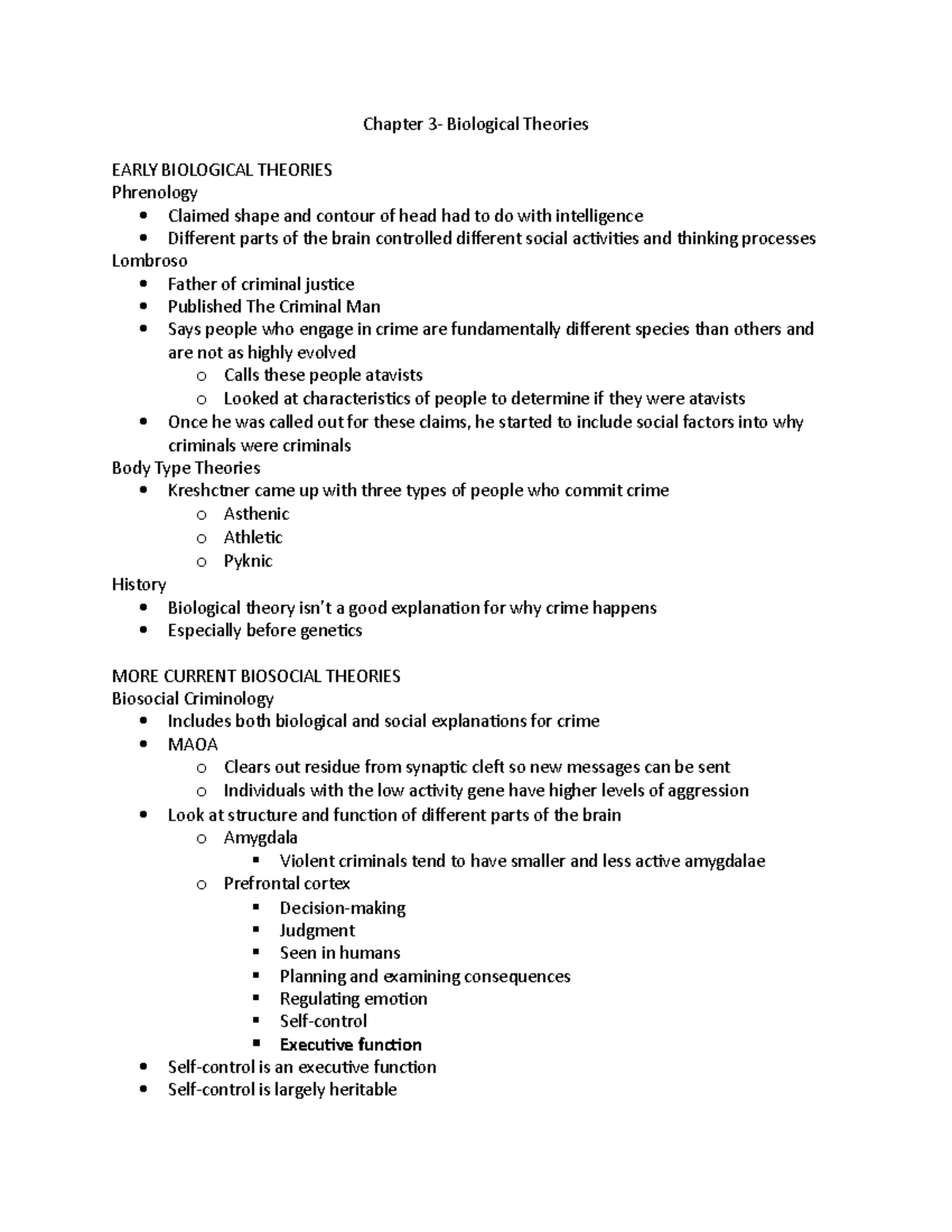 Chapter 3- Biosocial Theories - Chapter 3- Biological Theories EARLY ...