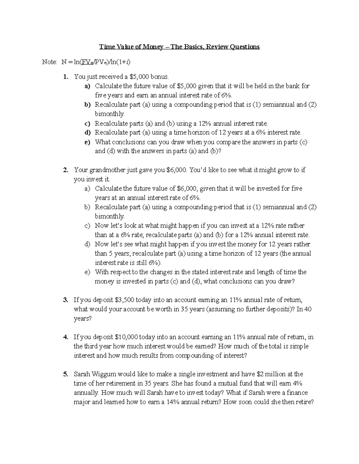 Time Value of Money Review Questions Time Value of Money The Basics