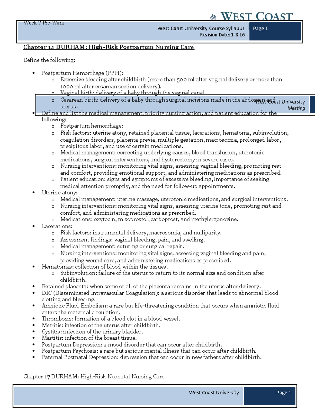 Week 7 Pre Work - week 7 - West Coast University Course Syllabus ...