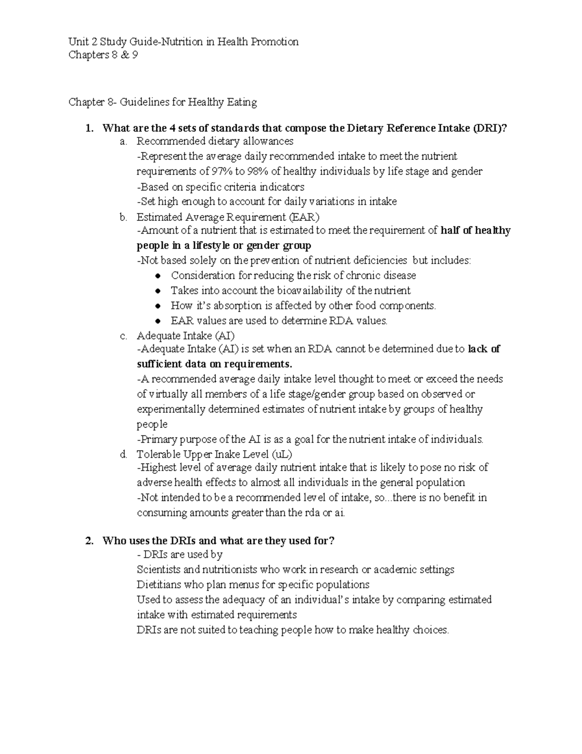 ch 8 and 9 study guide - Chapters 8 & 9 Chapter 8- Guidelines for ...