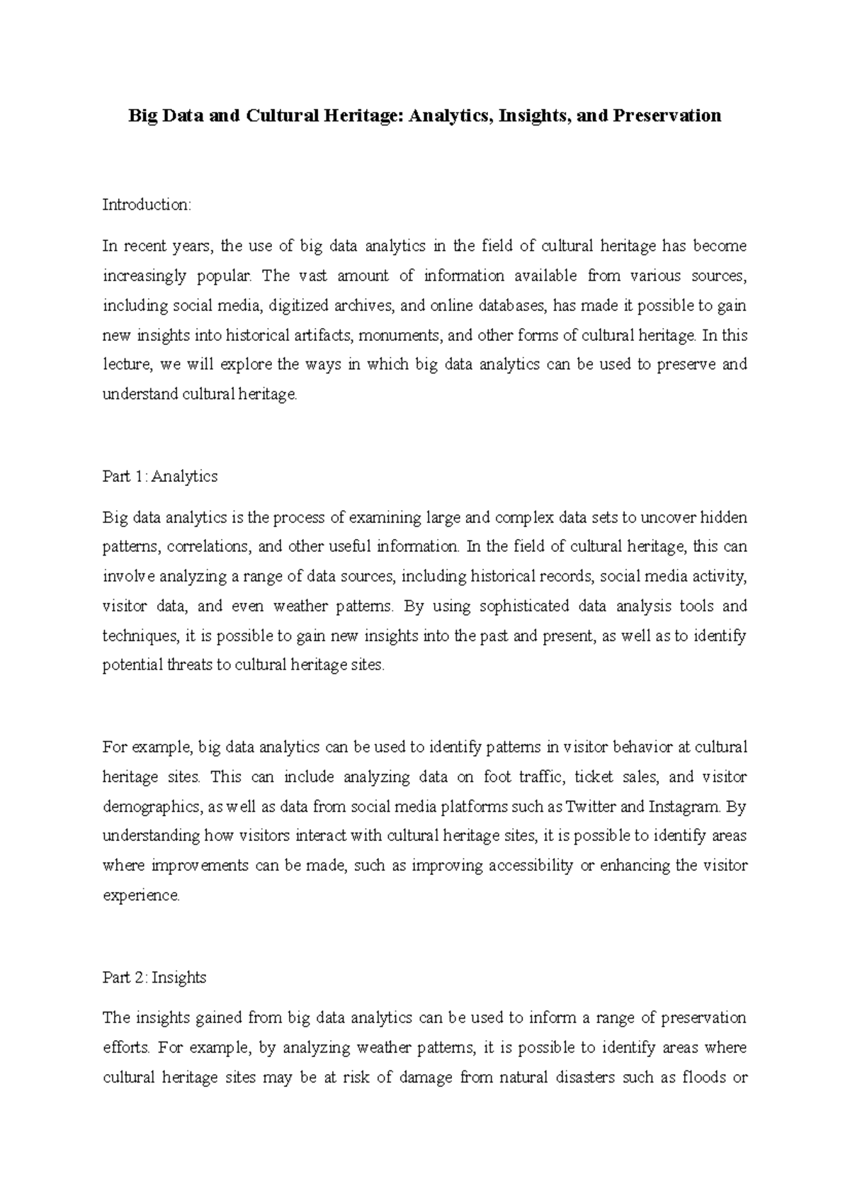 Big Data and Cultural Heritage - The vast amount of information ...