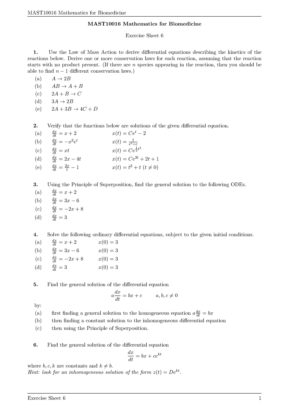 Exercise sheet 6 - MAST10016 Mathematics for Biomedicine Exercise Sheet ...