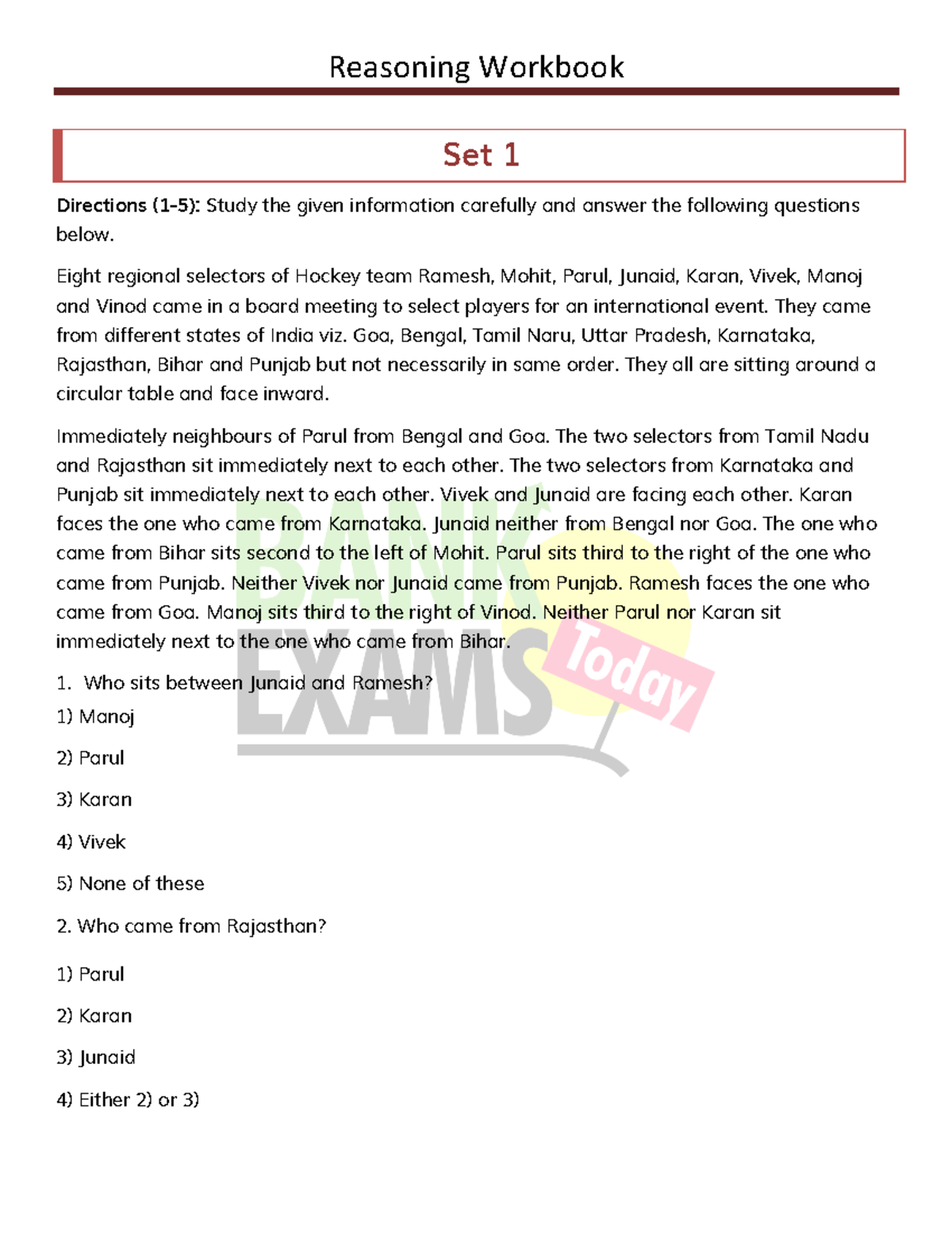 Workbook Reasoning 17 03 18 - Set 1 Directions (1-5): Study the given ...