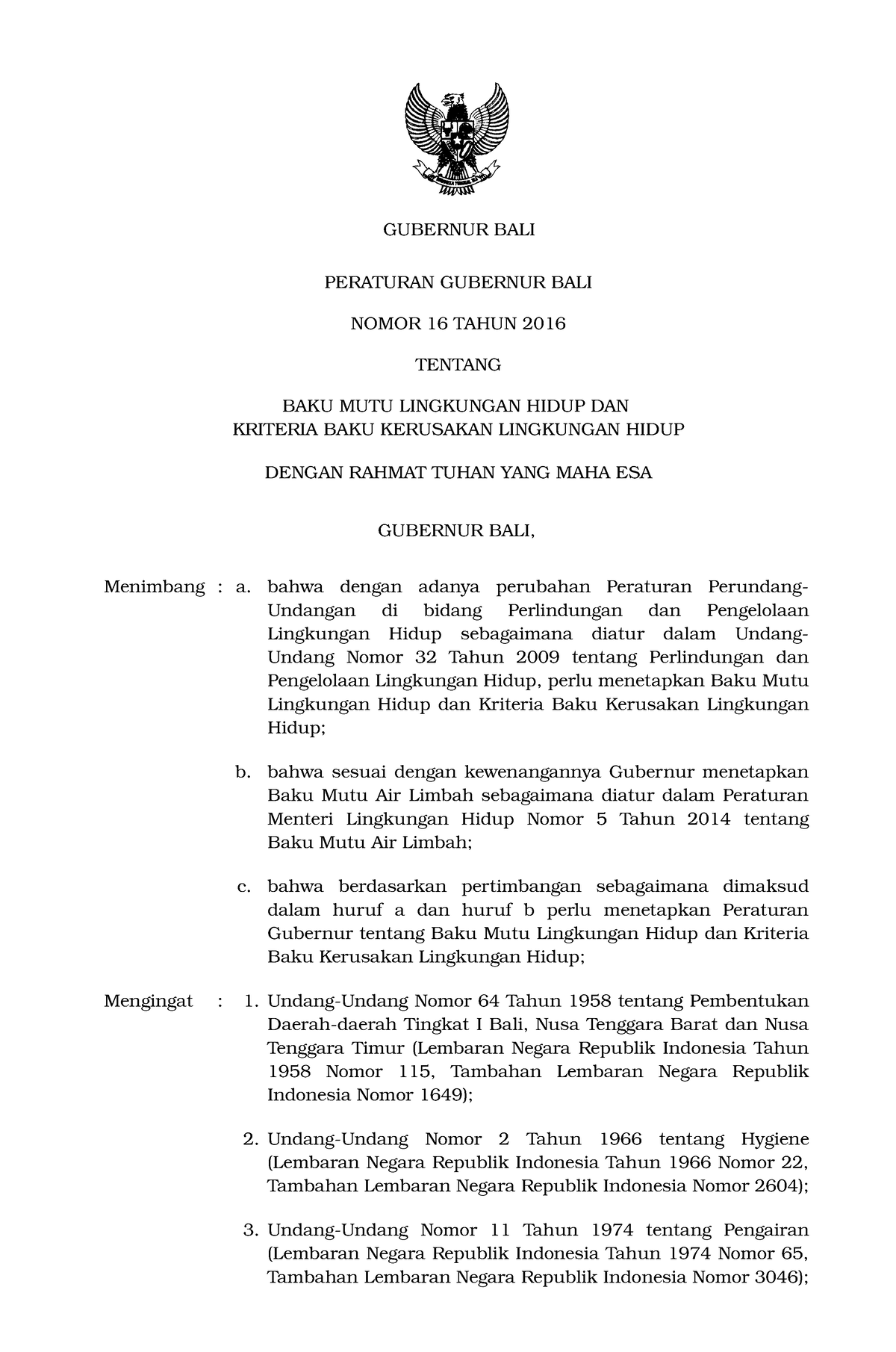 2016 Pergub 0051016 - Regulation Of Environment - GUBERNUR BALI ...