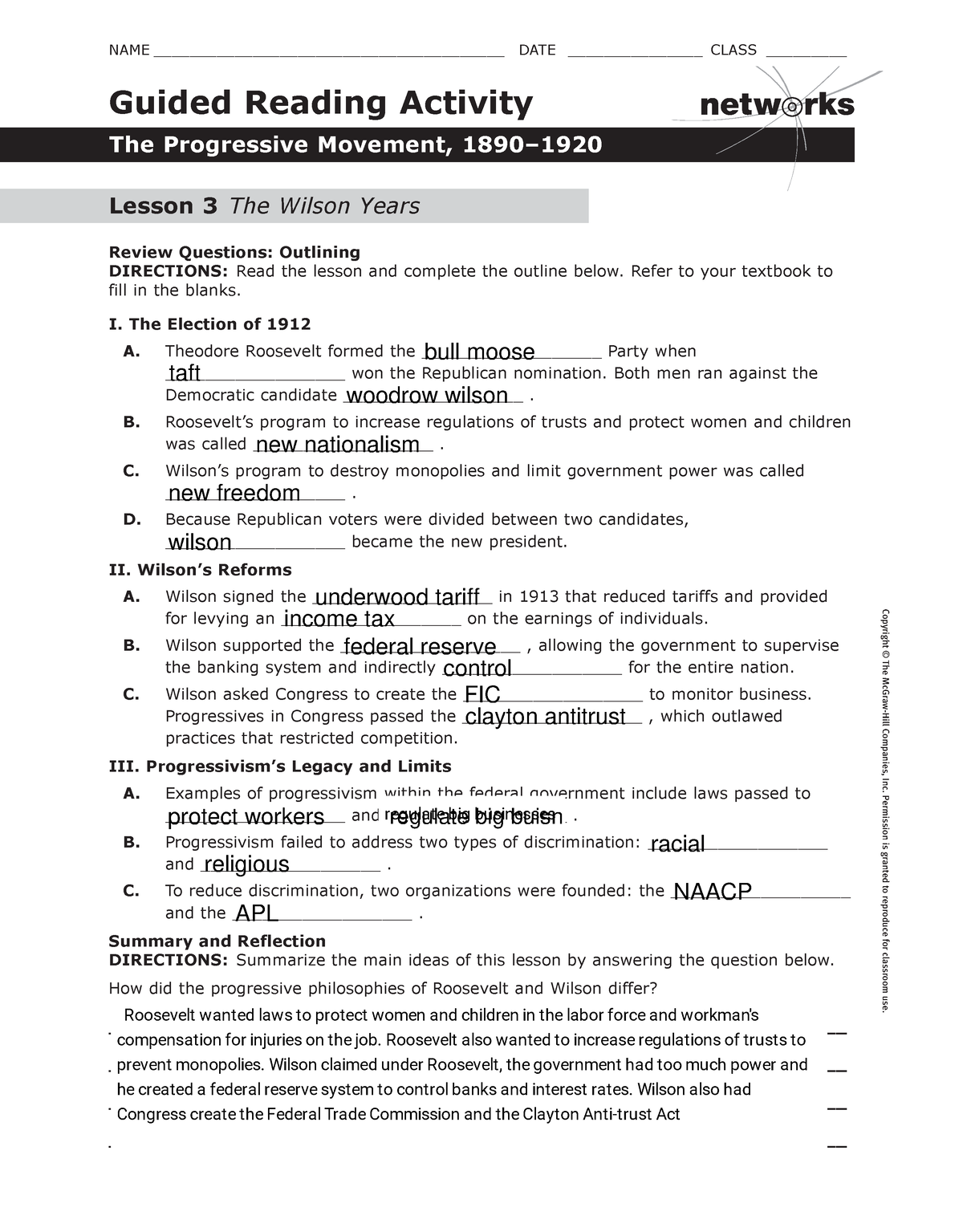 - Copy of 15-3 Guided Reading Activity Lesson 3- The Wilson Years ...