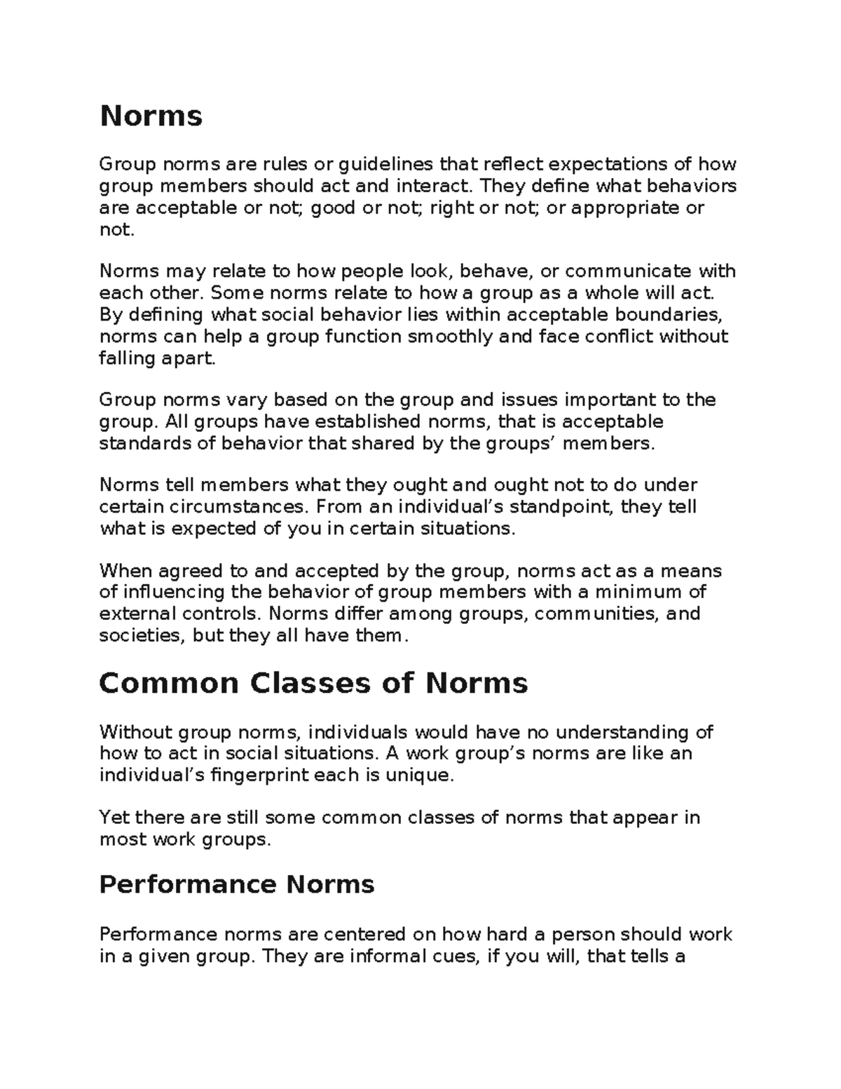 Norms - notes - Norms Group norms are rules or guidelines that reflect ...