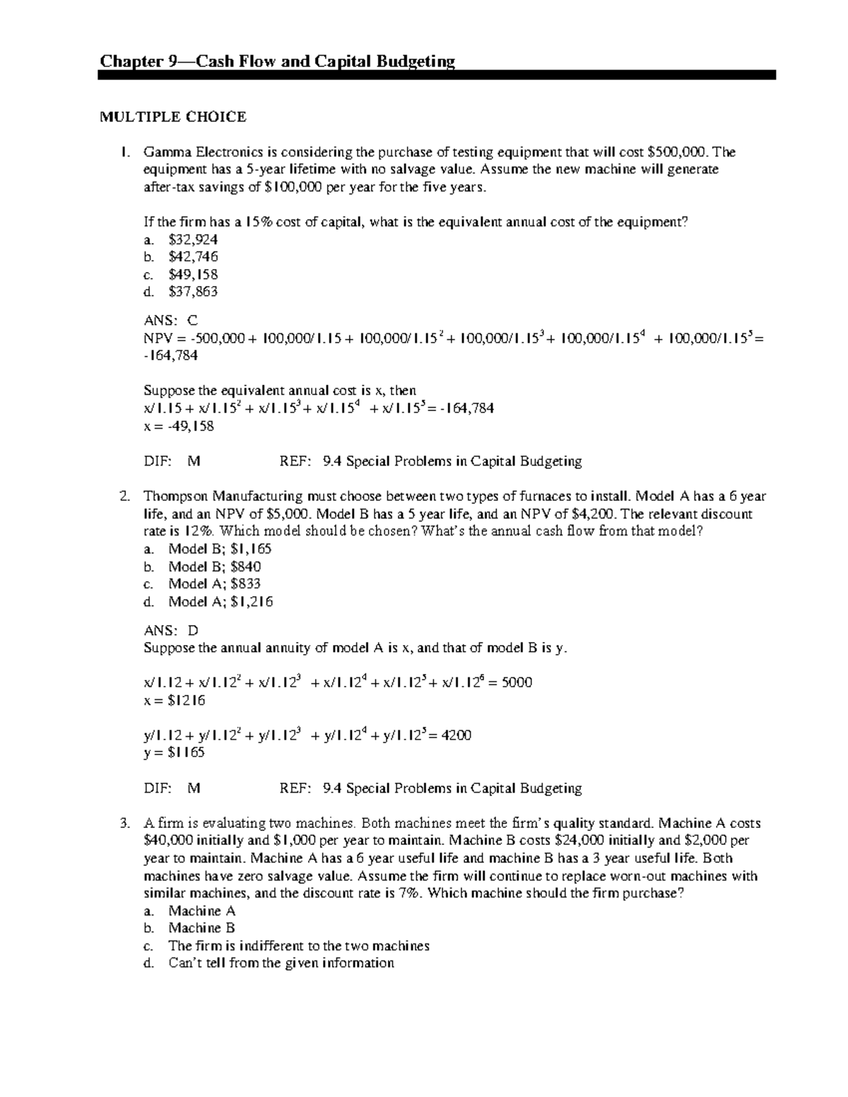 Chapter 9 Cash Flow and Capital Budgetin - Chapter 9—Cash Flow and ...