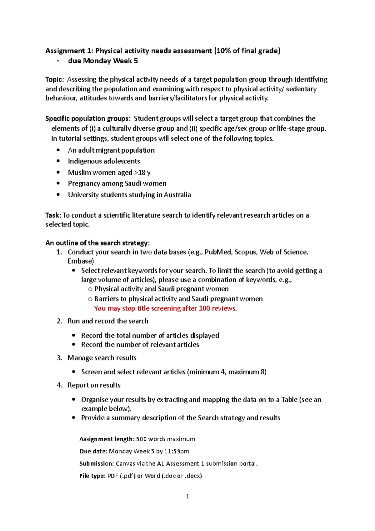 EXSS2035+Assignment+1 +Physical+activity+needs+assessment - Assignment ...