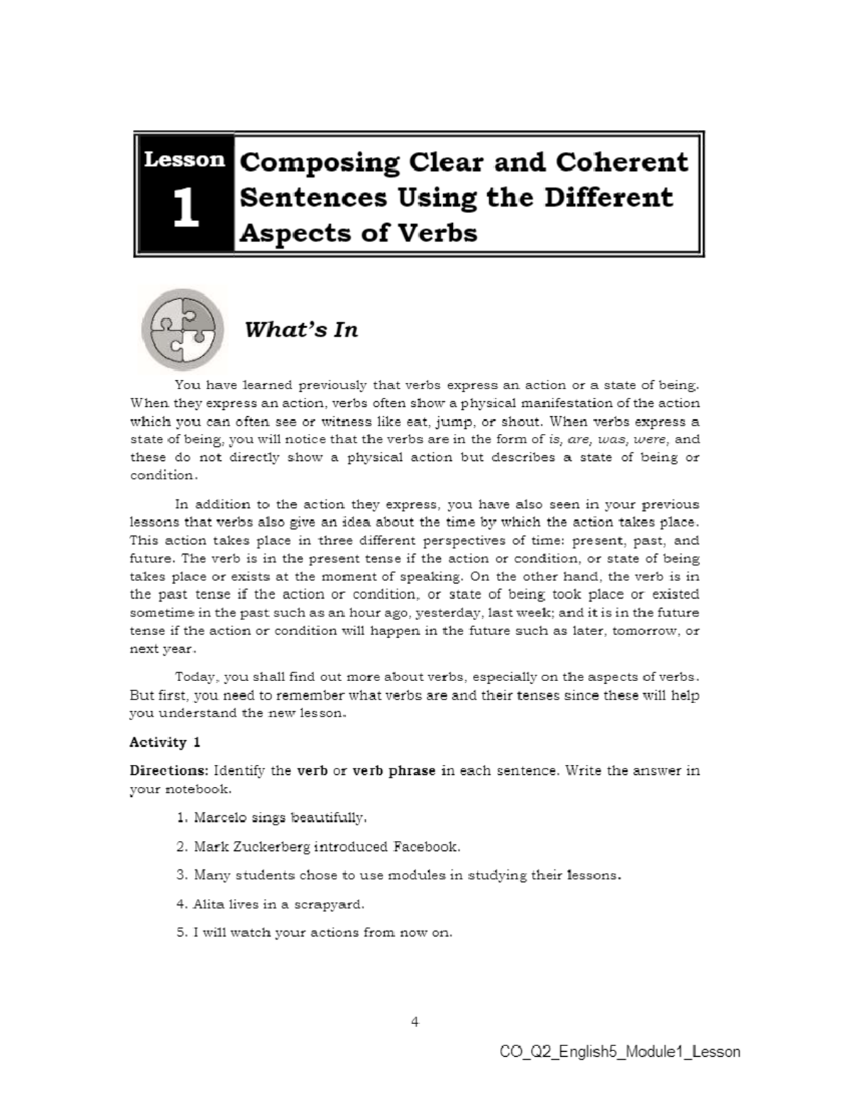 Eng Q2 W1 - eng - Lesson Composing Clear and Coherent 1 Sentences Using ...